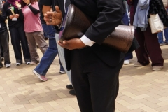 Dr. Kedrick Scribner, of Police Protective Group, plays an Egyptian darbuka drum at the Embassy of Egypt in Washington, D.C. (AFRO Photo / Patricia McDougall)