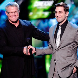 Brett Favre made a surprise joint appearance with Aaron Rodgers at the NFL Honors award ceremony earlier this year to present Peyton Manning with his Comeback Player of the Year honor. (Photo by AJ Mast/Invision/AP)