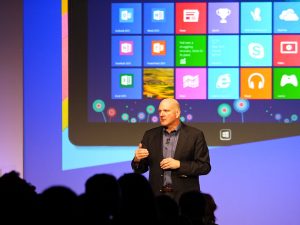Microsoft CEO Steve Ballmer talks about new feature in Windows 8 in October 2012.