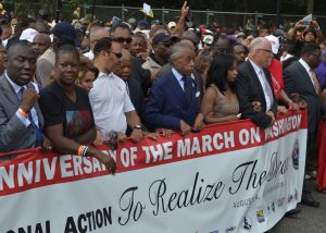 Al Sharpton, along with Marc Morial, Trayvon Martin’s family and lawyer and others prepare to leave Lincoln Memorial (NNPA Photo by Freddie Allen).
