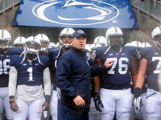 Penn State Nittany Lions coach Bill O'Brien (center) leads his team on to the field prior to the game against the Kent State Golden Flashes at Beaver Stadium. (Photo: Evan Habeeb, USA TODAY Sports)