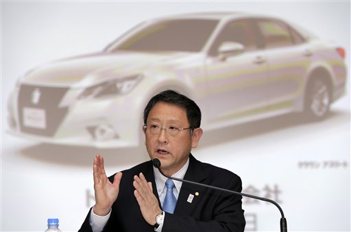 In this May 8, 2013 file photo, Toyota Motor Corp. President Akio Toyoda speaks during a news conference at the automaker's headquarters in Tokyo. (AP Photo/Itsuo Inouye, File)