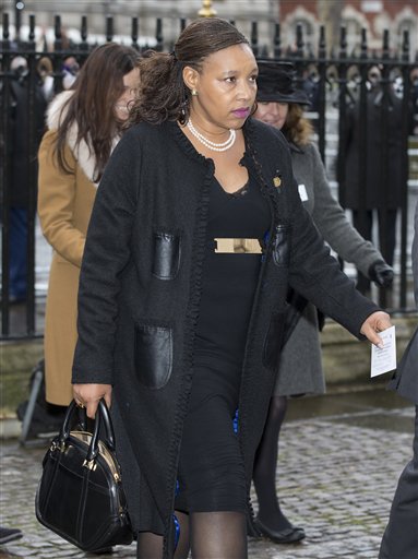 Daughter of the late Nelson Mandela,  Zenani Mandela-Dlamini arrives for the Nelson Mandela memorial service at Westminster Abbey in London Monday, March, 3, 2014. Mandela the former president of South Africa died in December 2013.(AP Photo/Alastair Grant)