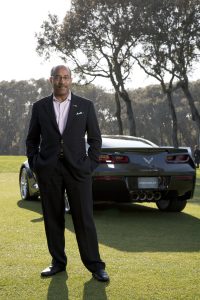 General Motors Global Vice President Design Ed Welburn with the all-new 2014 Corvette Stingray at the 2013 Amelia Island Concours Friday, March 8, 2013 on Amelia Island, Florida. (Photo by Paul Figura for Chevrolet)