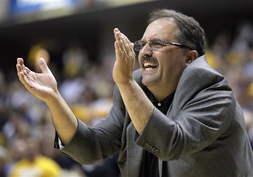 In this April 8, 2012 file photo, Orlando Magic head coach Stan Van Gundy gestures in the second half of an NBA first-round playoff basketball game against the Indiana Pacers in Indianapolis. The Detroit Pistons say they have hired Stan Van Gundy as their coach and president of basketball operations. Owner Tom Gores said Wednesday, May 14, 2014, that Van Gundy is a proven winner and a teacher who can help shape the franchise. (AP Photo/Michael Conroy, File)