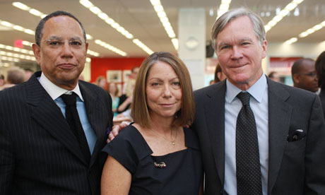 Jill Abramson, centre, the new executive editor of the New York Times, with managing editor Dean Baquet, left, and Bill Keller, who is stepping aside as executive editor. (Fred R Conrad/AP)