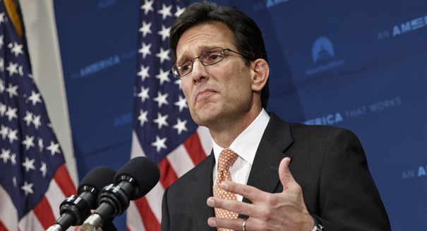 Following his defeat in the Virginia primary Tuesday, House Majority Leader Eric Cantor, R-Va., tells reporters he intends to resign his leadership post at the end of July, at the Capitol in Washington, Wednesday, June 11, 2014. Cantor lost to tea party challenger David Brat, who campaigned in opposition of loosening immigration laws. (AP Photo/J. Scott Applewhite)