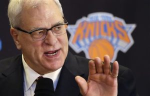 FILE - In this March 18, 2014 file photo, Phil Jackson answers questions during a news conference in New York. Jackson is expected to provide an update on his search for a coach, Friday, May 30, 2014. (AP Photo/Mark Lennihan, File)