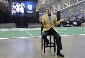 Miami Dolphins' Hall of Fame quarterback Dan Marino speaks at a news conference promoting the Pro Football Hall of Fame fanfest at the I-X Center in Cleveland Tuesday, April 29, 2014. The inaugural event  will allow fans to meet and interact with 100 members of the Pro Football Hall of Fame May 3-4, 2014. (AP Photo)