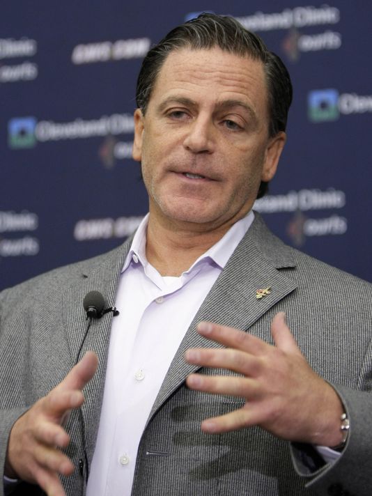 Cleveland Cavaliers owner Dan Gilbert talks to the media during a news conference in Independence, Ohio. (Tony Dejak/AP Photo)