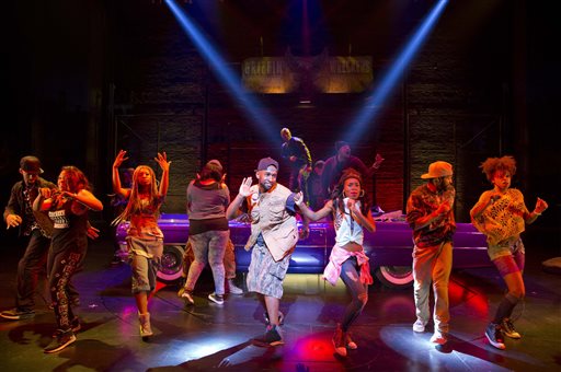 This image released by Boneau/Bryan-Brown shows the cast performing in "Holler If Ya Hear Me," at the Palace Theatre in New York. Tupac Shakur fans, keep ya head up. Producers said late Monday, July 14, 2014, that the show will close Sunday at the Palace Theatre after playing just 17 previews and 38 regular performances.  (AP Photo/Boneau/Bryan-Brown, Joan Marcus, file)