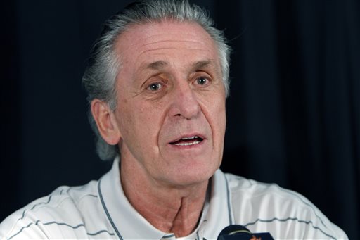 In this Sept. 23, 2010 file photo, Pat Riley, the President of the Miami Heat basketball team, speaks with the media in Miami. Miami Heat President Pat Riley is speaking out at length for the first time since LeBron James left the franchise, saying that he wants the team to be as good as its ever been going forward, Wednesday, July 30, 2014. (AP Photo/J Pat Carter, File)