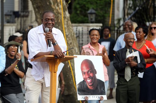 Ardie Fuqua Sr. talks about his son, Ardie Fuqua, during a prayer vigil Monday, July 7, 2014, in Jersey City, N.J., Fuqua, a comedian, was injured in the same car crash that killed James "Uncle Jimmy Mack" McNair of Peekskill and seriously hurt Tracy Morgan.  (AP Photo/The Jersey Journal, Michael Dempsey)