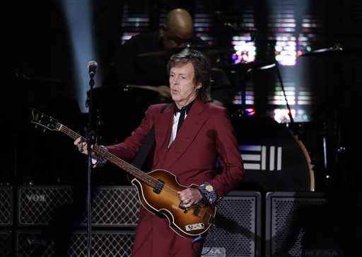 Paul McCartney performs on Thursday, Aug. 14, 2014, at Candlestick Park in San Francisco. San Francisco is saying goodbye to the stadium where its beloved Giants and 49ers celebrated some of their greatest triumphs. (AP Photo/Marcio Jose Sanchez)
