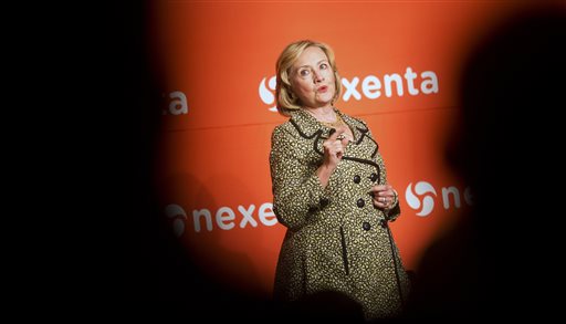 Former Secretary of State Hillary Rodham Clinton speaks at the Nexenta OpenSDx Summit, Thursday, Aug. 28, 2014, in San Francisco. Clinton discussed gun control, international relations and race inequality on Thursday. (AP Photo/Noah Berger)