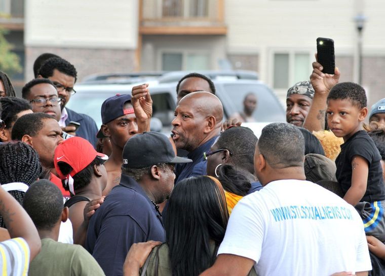 Brother Anthony Shahid in the thick of the protests at “ground zero” earlier this week. (Wiley Price/St. Louis American)