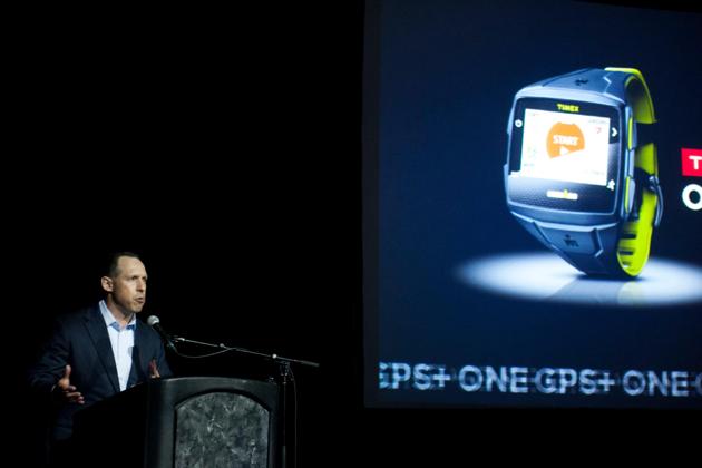 Glenn Lurie, President of Emerging Enterprises and Partnerships for AT&T, addresses the audience at the TIMEX IRONMAN ONE GPS+ launch reception at The Depot on Wednesday, Aug. 6, 2014 in Salt Lake City. (Photo by Grant Hindsley/Invision for Timex/AP Images)