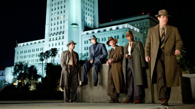 This is a poster for 2013’s “Gangster Squad,” which is taken in front of Los Angeles City Hall, where many scenes of the movie were filmed. The production of feature films in Los Angeles County has fallen by half since 1996, according to FilmL.A. Inc. (Courtesy of Warner Bros. Pictures)