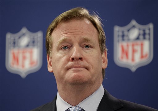 In this May 22, 2012, file photo, NFL Commissioner Roger Goodell pauses during a new conference in Atlanta. A law enforcement official says he sent a video of Ray Rice punching his then-fiancee to an NFL employee three months ago, while league executives have insisted they didn't see the violent images until they were published this week. The person played The Associated Press a 12-second voicemail from an NFL office number confirming the video arrived on April 9. A female voice expresses thanks for providing the video and says: "You're right. It's terrible." Goodell sent a memo on Wednesday, Sept. 10, 2014, to the 32 teams reiterating that the NFL never saw the video until Monday, Sept. 8. (AP Photo/David Goldman, File)