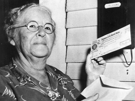 First monthly Social Security check recipient Ida May Fuller Fuller was the first Social Security beneficiary to receive a recurring monthly payment (beginning Jan. 31, 1940). [Courtesy of USA Today]