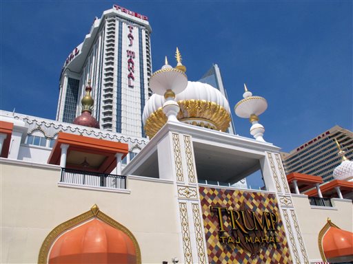 This April 8, 2013 file photo shows the Trump Taj Mahal Casino Resort, in Atlantic City N.J. Trump Entertainment Resorts on Tuesday, Sept. 9, 2014, filed for protection in U.S. Bankruptcy Court in Wilmington, Del. saying it has liabilities of more than $100 million. (AP Photo/Wayne Parry, File)