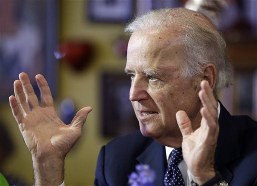 Vice President Joe Biden speaks about the minimum wage at an event at a Mexican restaurant Monday, Oct. 6, 2014, in Las Vegas. Biden is on the first leg of a six-city swing that includes stops in Nevada, California, Oregon and Washington state. (AP Photo/John Locher)