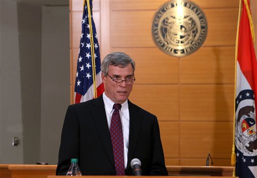 St. Louis County Prosecutor Robert McCulloch announces the grand jury's decision not to indict Ferguson police officer Darren Wilson in the Aug. 9 shooting of Michael Brown, an unarmed black 18-year old,  on Monday, Nov. 24, 2014, at the Buzz Westfall Justice Center in Clayton, Mo. (AP Photo/St. Louis Post-Dispatch, Cristina Fletes-Boutte, Pool)
