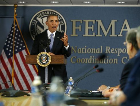 President Obama at FEMA (Charles Dharapak/AP Photo)