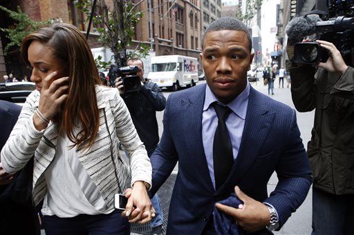 In this Nov. 5, 2014, file photo, Ray Rice arrives with his wife Janay Palmer for an appeal hearing of his indefinite suspension from the NFL in New York. A former FBI director hired to look into how the NFL pursued evidence in the Ray Rice abuse case says the league should have investigated the incident more thoroughly before it initially punished the player. Robert Mueller released the report Thursday, Jan. 8, 2015, saying that the NFL had substantial information about the case and could have obtained more. (AP Photo/Jason DeCrow, File)