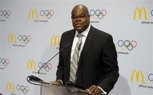 In this Jan. 13, 2012, file photo, Don Thompson, McDonalds President and Chief Operating Officer, speaks during a news conference in Innsbruck, Austria. McDonald's Corp. has tapped Steve Easterbrook as its new president and CEO to succeed Thompson, who has helmed the burger chain about two and a half years, the company announced Wednesday, Jan. 28, 2015. (Kerstin Joensson/AP Images for McDonalds, File)