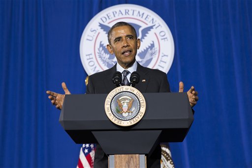 President Barack Obama delivers remarks at the Department of Homeland Security on his FY2016 budget proposal, on Monday, Feb. 2, 2015, in Washington. Obama warned congressional Republicans Monday that he won't accept a spending plan that boosts national security at the expense of domestic programs for the middle class. (AP Photo/Evan Vucci)