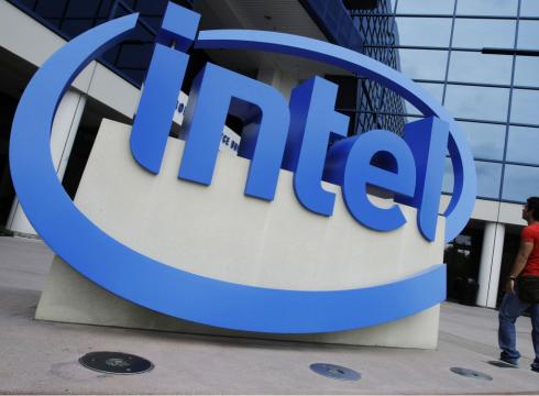 The Intel logo is displayed at the entrance of Intel headquarters in Santa Clara, Calif. (AP Photo)