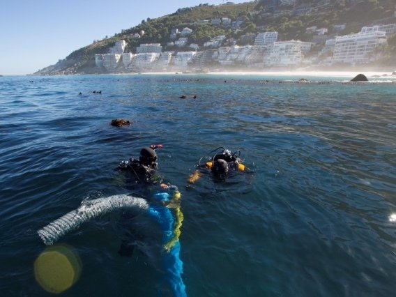Underwater archaeology researchers explore the site of the São José slave ship wreck near the Cape of Good Hope in South Africa. (Susanna Pershern/Courtesy of U.S. National Parks Service)