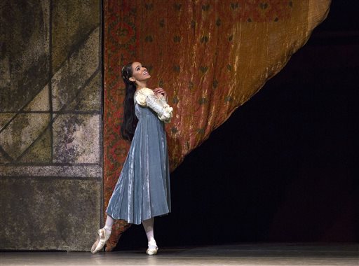 In this June 15, 2015 photo released by the American Ballet Theatre, dancer Misty Copeland performs in "Romeo and Juliet." Copeland, the Missouri-born dancer who has become a forceful voice for diversity in ballet and a rare celebrity in that field, was named principal dancer at American Ballet Theatre on Tuesday, June 30, the first African-American ballerina to achieve that status in the company's 75-year history. (Rosalie O'Connor/American Ballet Theatre via AP)