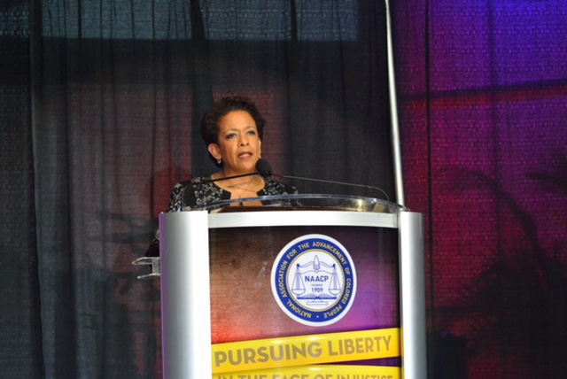 Attorney General Loretta Lynch speaking at NAACP convention in Philadelphia (Photo by Abdul Sulayman/Philadelphia Tribune)