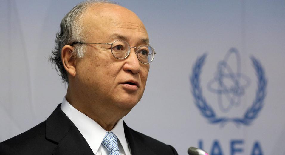 Director General of the International Atomic Energy Agency, IAEA, Yukiya Amano of Japan addresses the media during a news conference after a meeting of the IAEA board of governors at the International Center in Vienna, Austria, Monday June 8, 2015. (AP Photo/Ronald Zak)