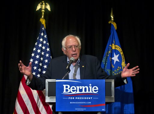 U.S. Sen. Bernie Sanders defines his opinion during a press conference following a speech at the 59th annual Nevada State AFL-CIO Constitutional Convention at the Luxor Hotel & Casino on Tuesday, Aug. 18, 2015, in Las Vegas.  (LE Baskow/Las Vegas Sun via AP) LAS VEGAS REVIEW-JOURNAL OUT; MANDATORY CREDIT