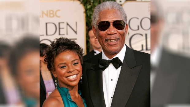 Morgan Freeman with his step-granddaughter Edena Hines at the 62nd annual Golden Globe Awards in Beverly Hills, California, on Sunday, Jan. 16, 2005. (AP/Kevork Djansezian)