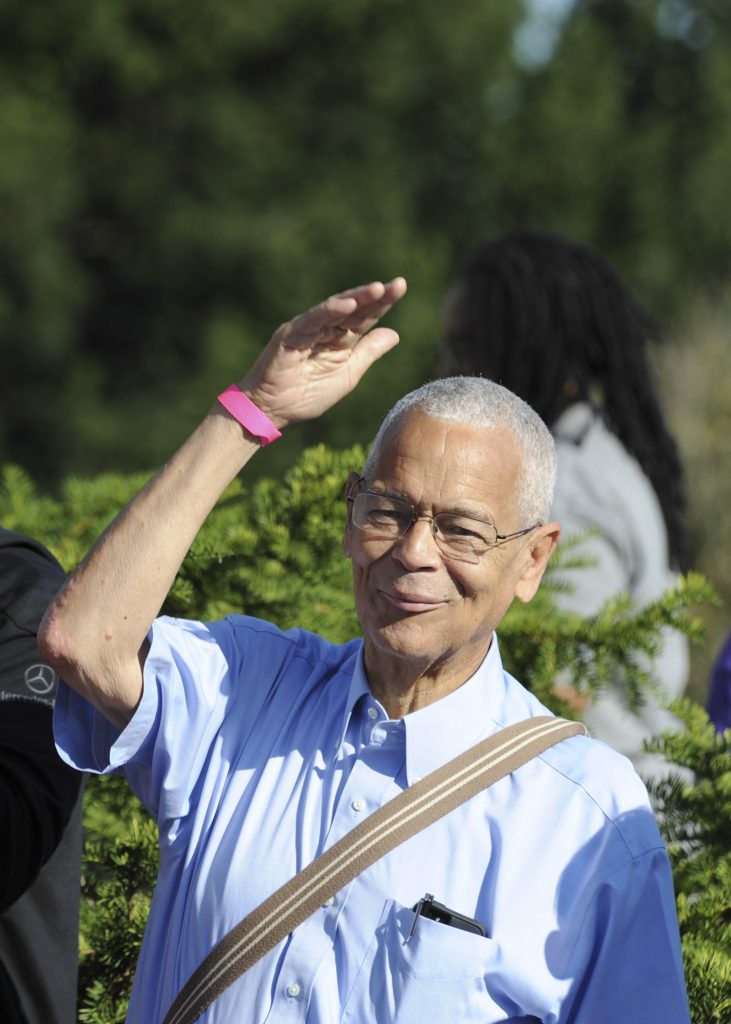 Civil rights icon Julian Bond waves to the crowd during the 50th Anniversary of the March on Washington on August 24, 2013. (Freddie Allen/NNPA)