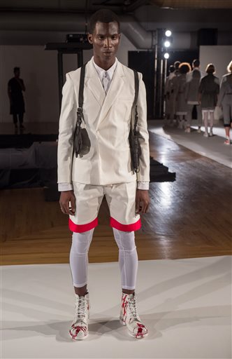Designer Kerby Jean-Raymond's Pyer Moss collection is modeled during Fashion Week Thursday, Sept. 10, 2015, in New York. (AP Photo/Bryan R. Smith)