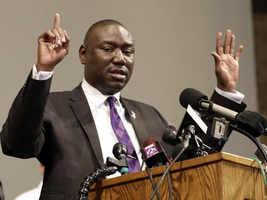 Benjamin Crump, attorney for the family of slain teen Michael Brown, speaks during a news conference in St. Louis County, Mo., Aug. 18, 2014. (Jeff Roberson/AP Photo)