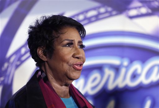 In a March 4, 2015, file photo, singer Aretha Franklin is interviewed after a taping for American Idol XIV at The Fillmore Detroit. A federal judge in Denver on Friday, Sept. 4, 2015, blocked the scheduled screening at the Telluride Film Festival of the film Amazing Grace, which features footage from 1972 of a Franklin concert, after the singer objected to its release. (AP Photo/Carlos Osorio, File)