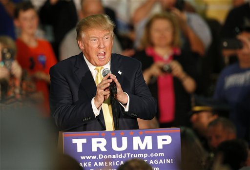 Republican presidential candidate Donald Trump speaks at a town hall event Thursday, Sept. 17, 2015, in Rochester, N.H. (AP Photo/Robert F. Bukaty)