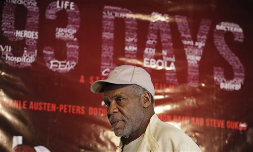 U.S actor Danny Glover arrives for a news conference for the film "93 Days" in Lagos, Nigeria Thursday, Sept. 10, 2015. Glover is in Nigeria to star in a movie based on people who risked and sacrificed their lives to stop the spread of Ebola in Africa's most populous country. (AP Photo/Sunday Alamba)