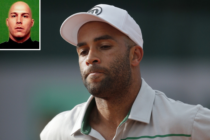 Officer James Frascatore (inset) is accused of slamming former tennis star James Blake to the floor. (AP Photo)