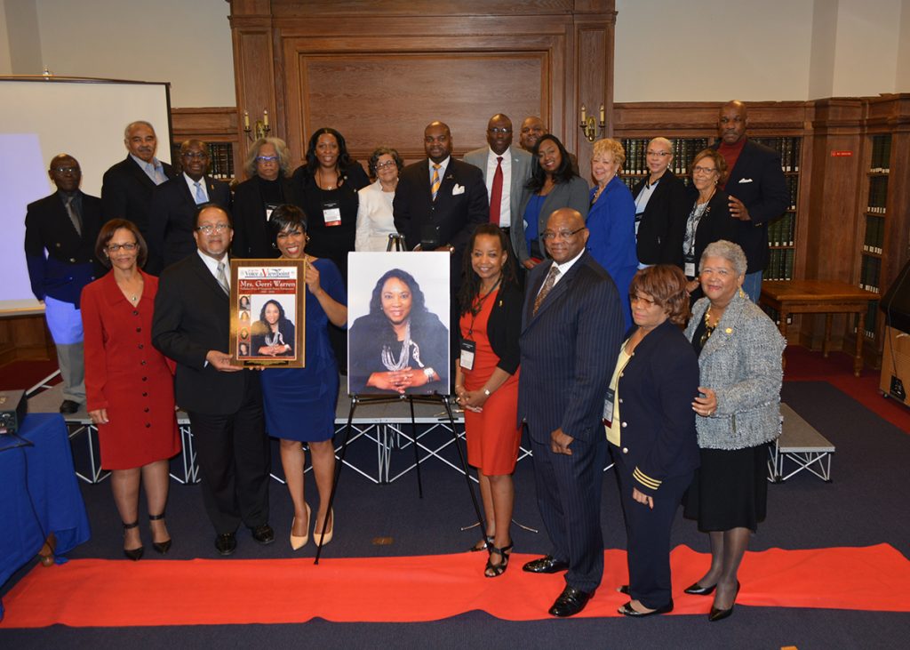 Family, friends and more than a dozen NNPA members and staffers joined Chida Warren-Darby, the co-publisher of The San Diego Voice and Viewpoint for the enshrinement ceremony dedicated to her mother and former publisher, the late Gerri Warren at Howard University in Washington, D.C. during the 2016 Black Press Week. (Roy Lewis/NNPA)
