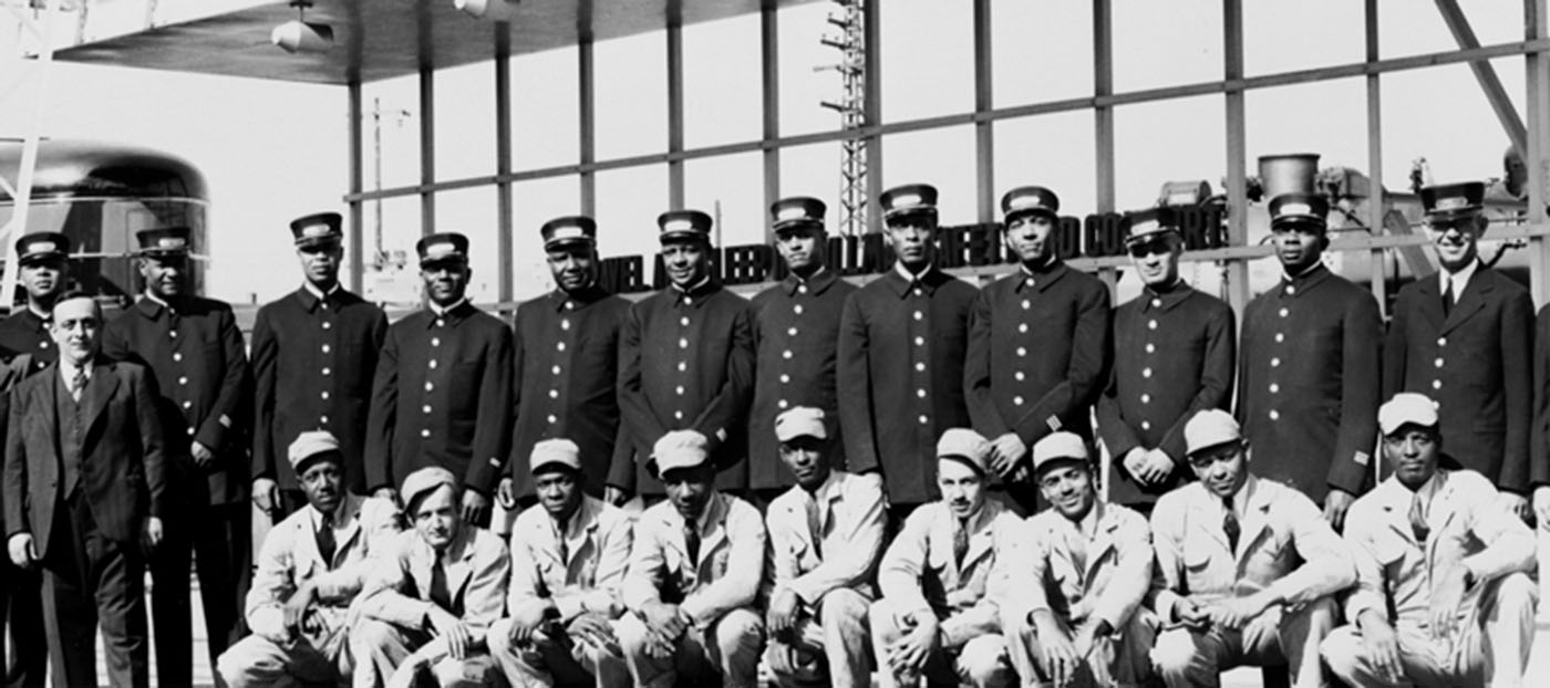 A large group of Pullman Porters. (A. Philip Randolph Pullman Porter Museum Founding Collection)