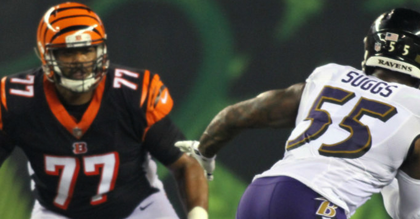Bengals’ tackle Cordy Glenn goes to work in the Bengal’s Thursday Night Football game against Baltimore.