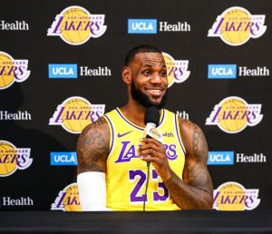 LeBron James addresses the media for the first time since signing with the Lakers in July at the UCLA Health Training Facility in El Segundo, Calf. (Photo by Ryan Young/Los Angeles Lakers)