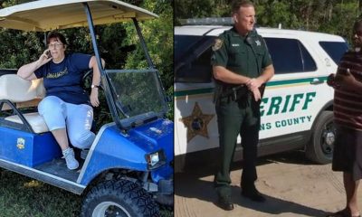 “Golfcart Gail” (l), who reportedly served as a feild marshall at a youth soccer game in Ponte Vedre, Fla., called the police on soccer dad, Gerald Jones (r), as he shouted to his son from the sidelines. (Screengrabs from Facebook video posted by Ginger Galore Williams)